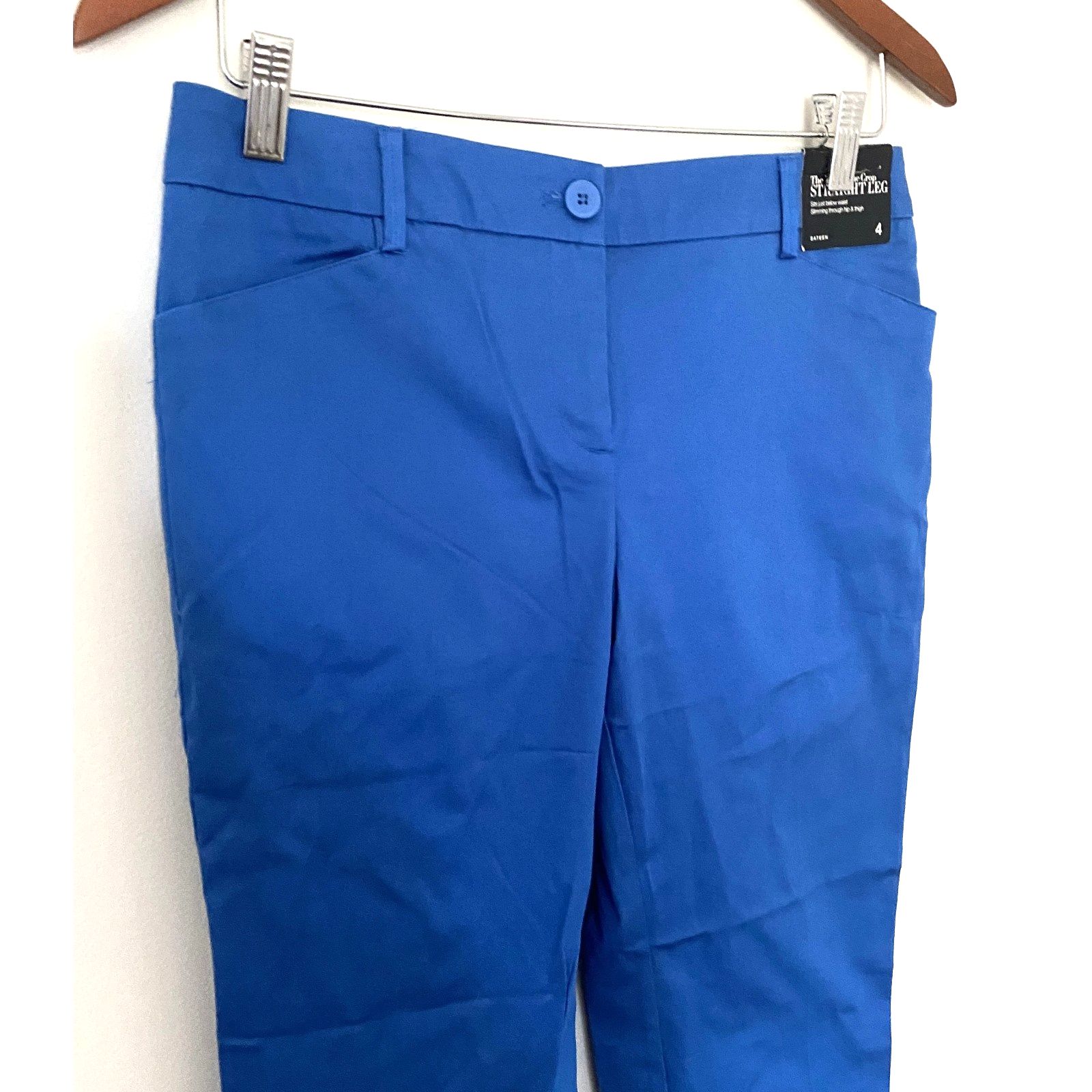 Nwt Ny & Co Blue Cropped Straight Leg Pants | Slim Fit Sateen Office Wear Sz 4 — image 4 of 7